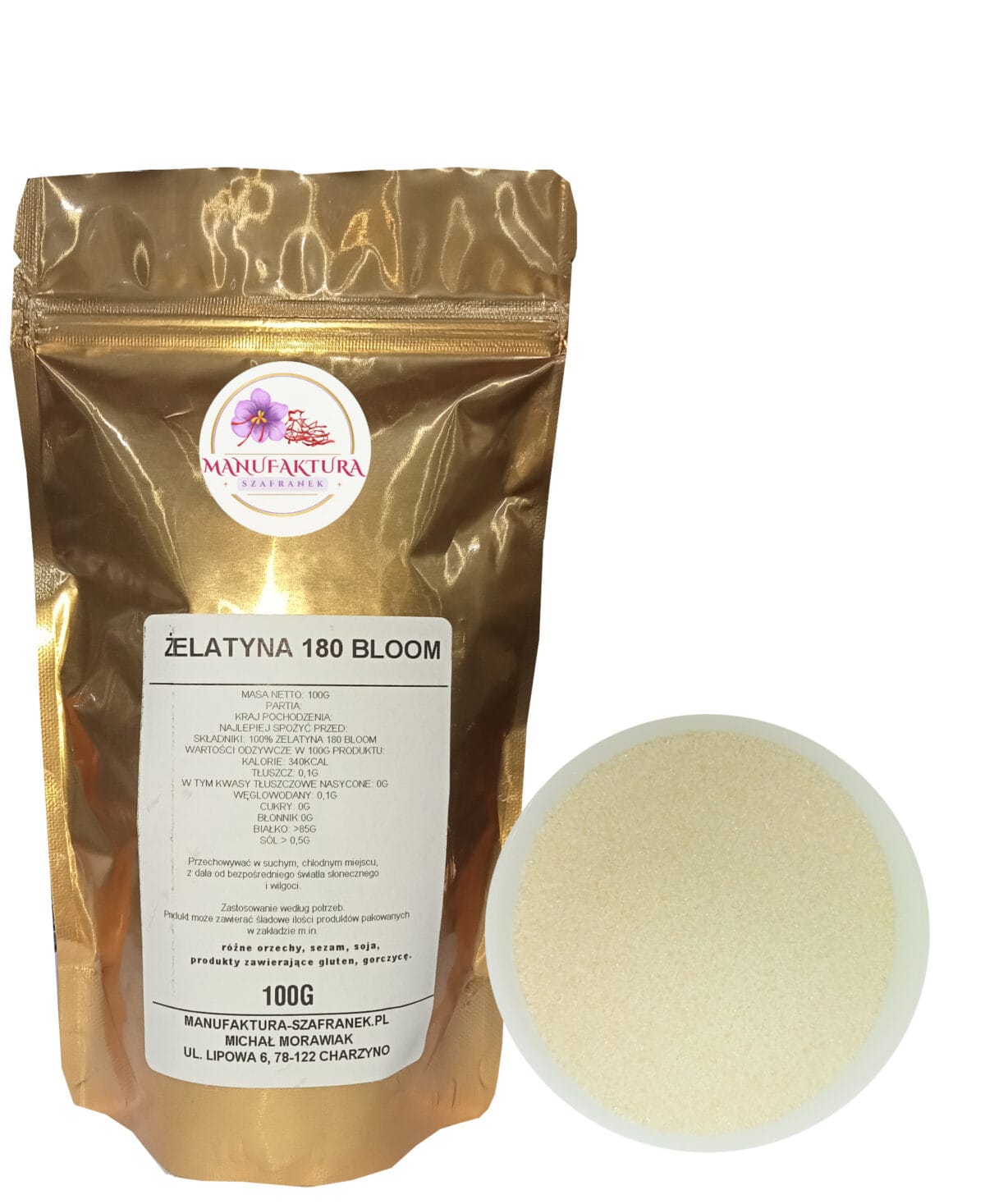 żelatyna bloom 180 - 100g+kolo ŻELATYNA SPOŻYWCZA 180 BLOOM 100g