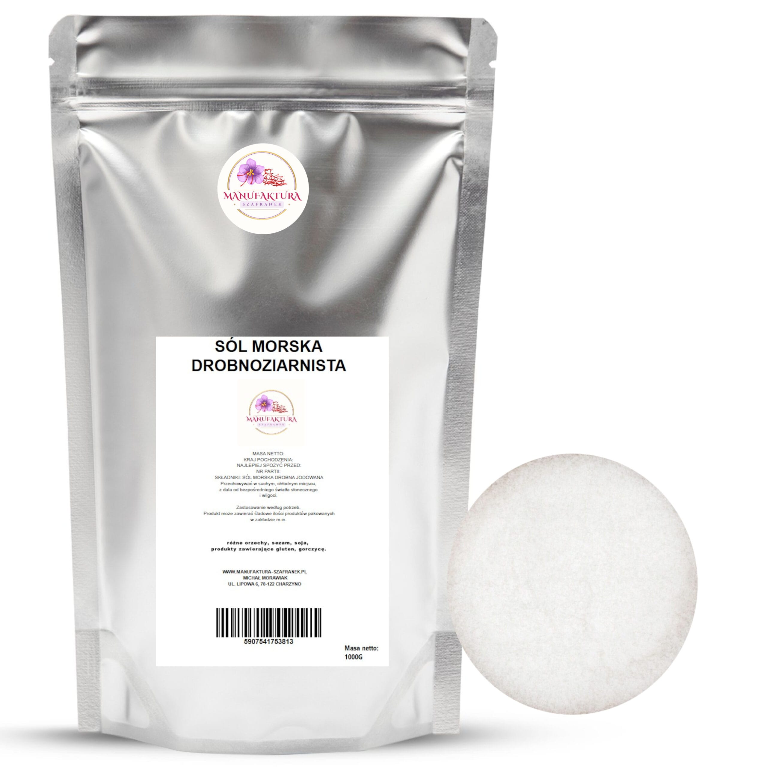 sól morska drobna 1kg+kolo SÓL MORSKA DROBNA 1kg Jodowana naturalna